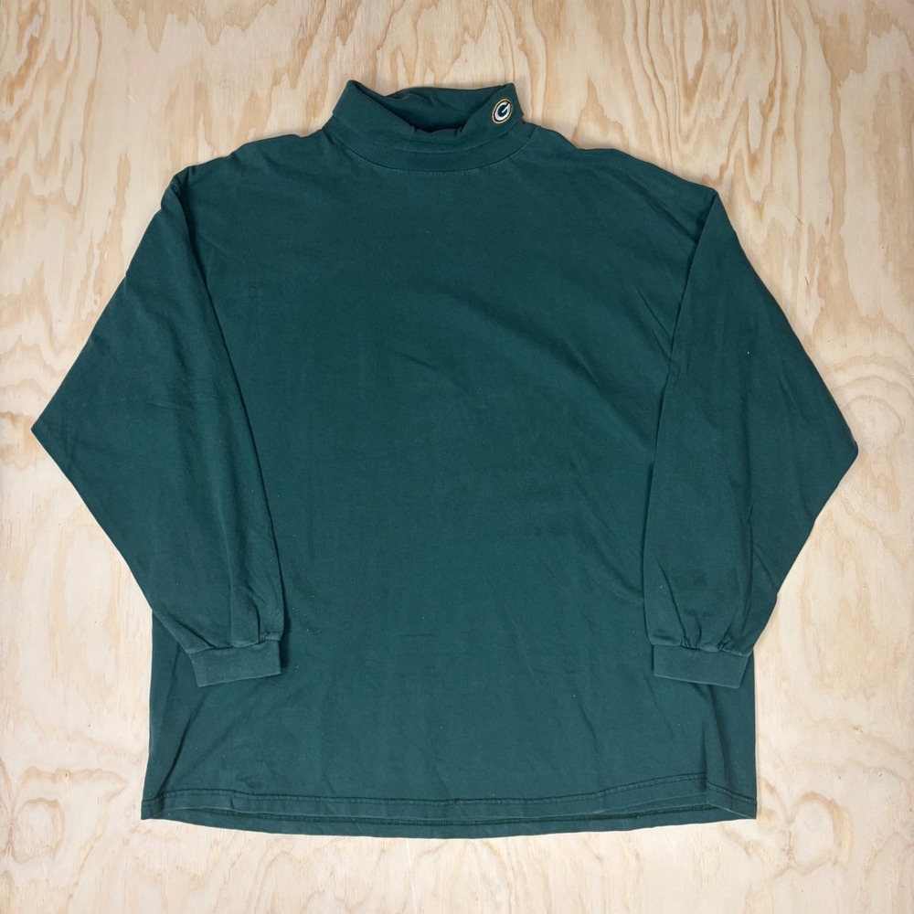 Vintage NFL Green Bay Packers Mock Neck Shirt Mens XL Green Long Sleeve Logo